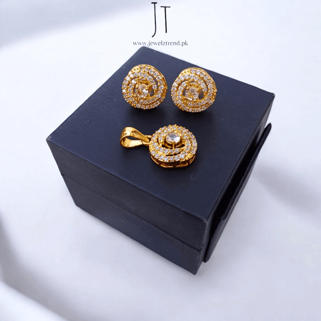 Sleek Shimmer: American Diamond Locket Set Gold