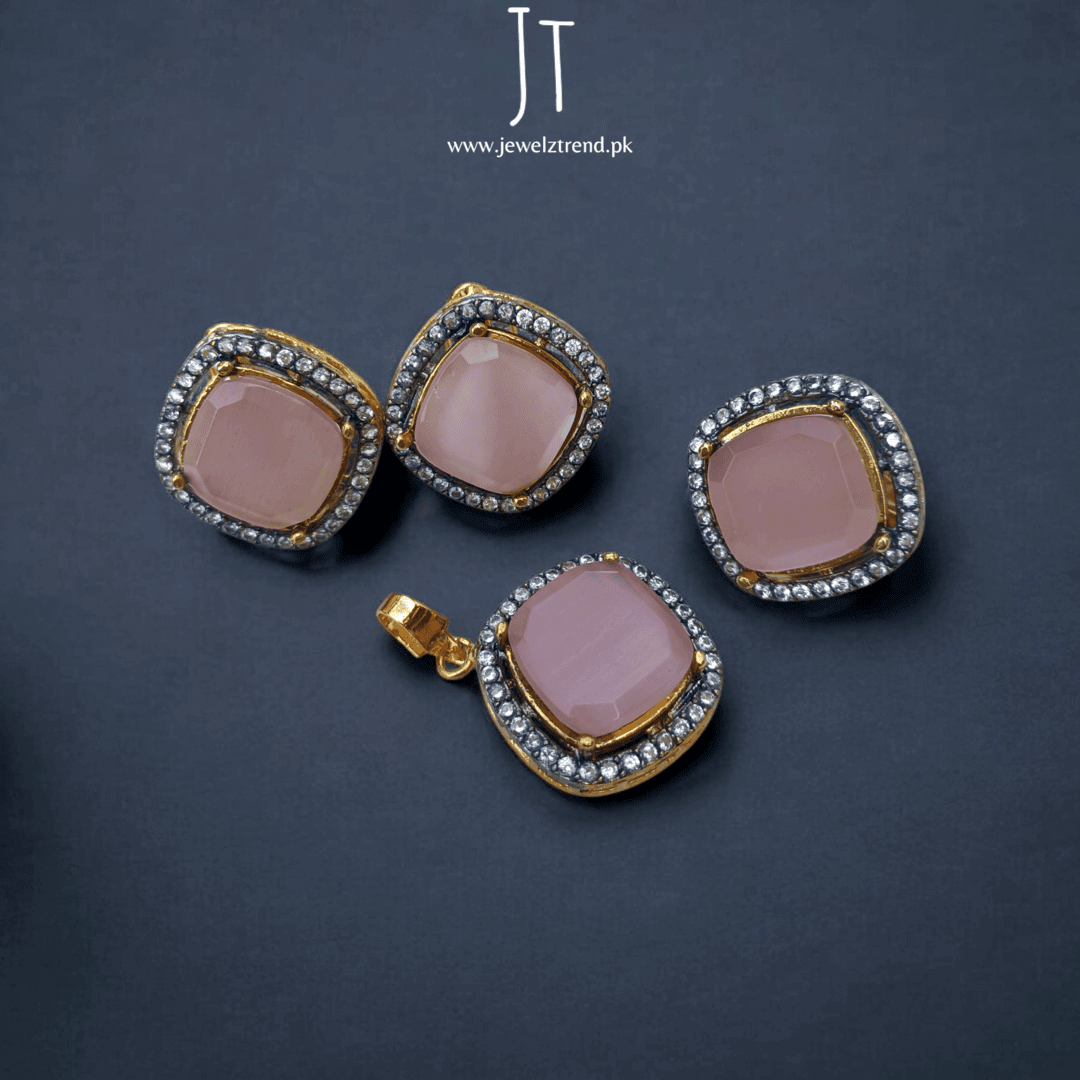 Oxidized Charm: Squared Stone Single Layer Locket Set