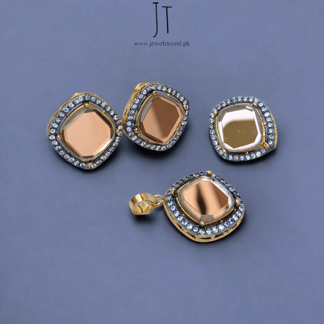 Oxidized Charm: Squared Stone Single Layer Locket Set