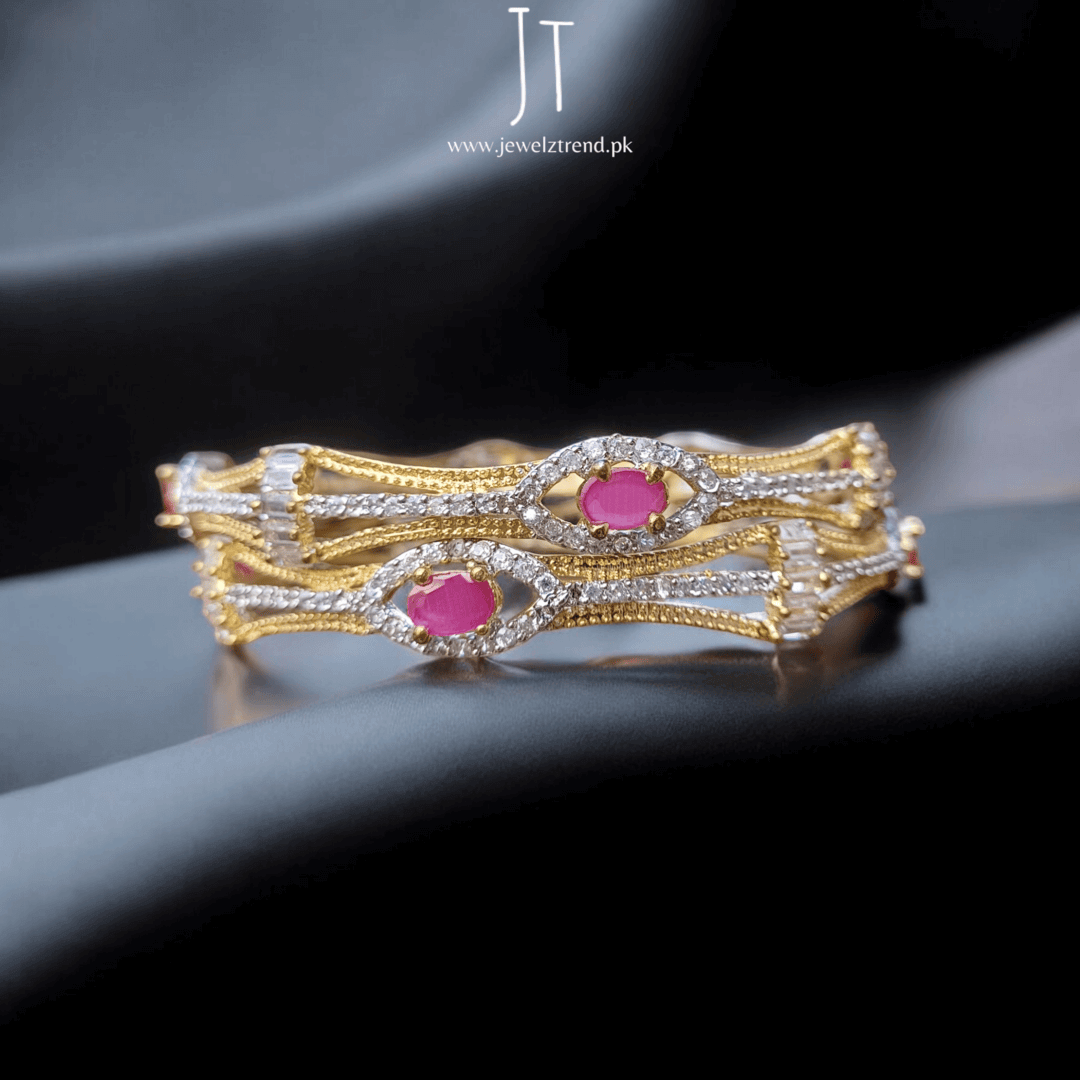 1 Carat Gold Polished Bangles with Ruby Stone – A Touch of Royalty