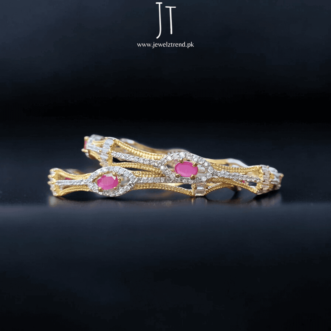 1 Carat Gold Polished Bangles with Ruby Stone – A Touch of Royalty