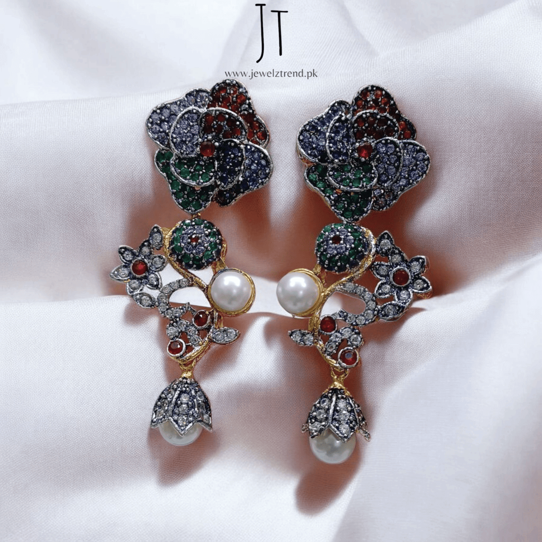 3D Flower Earrings with Pearl