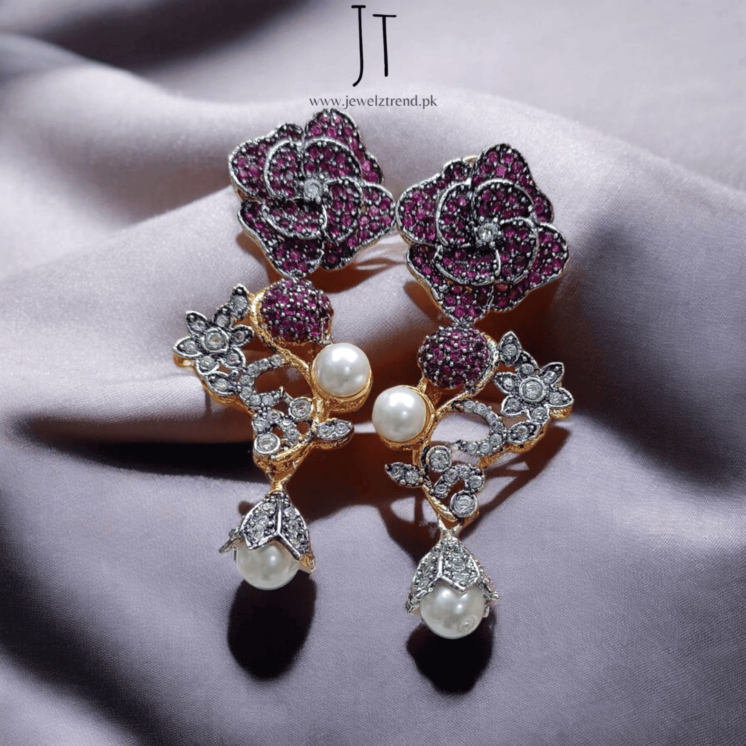 3D Flower Earrings with Pearl