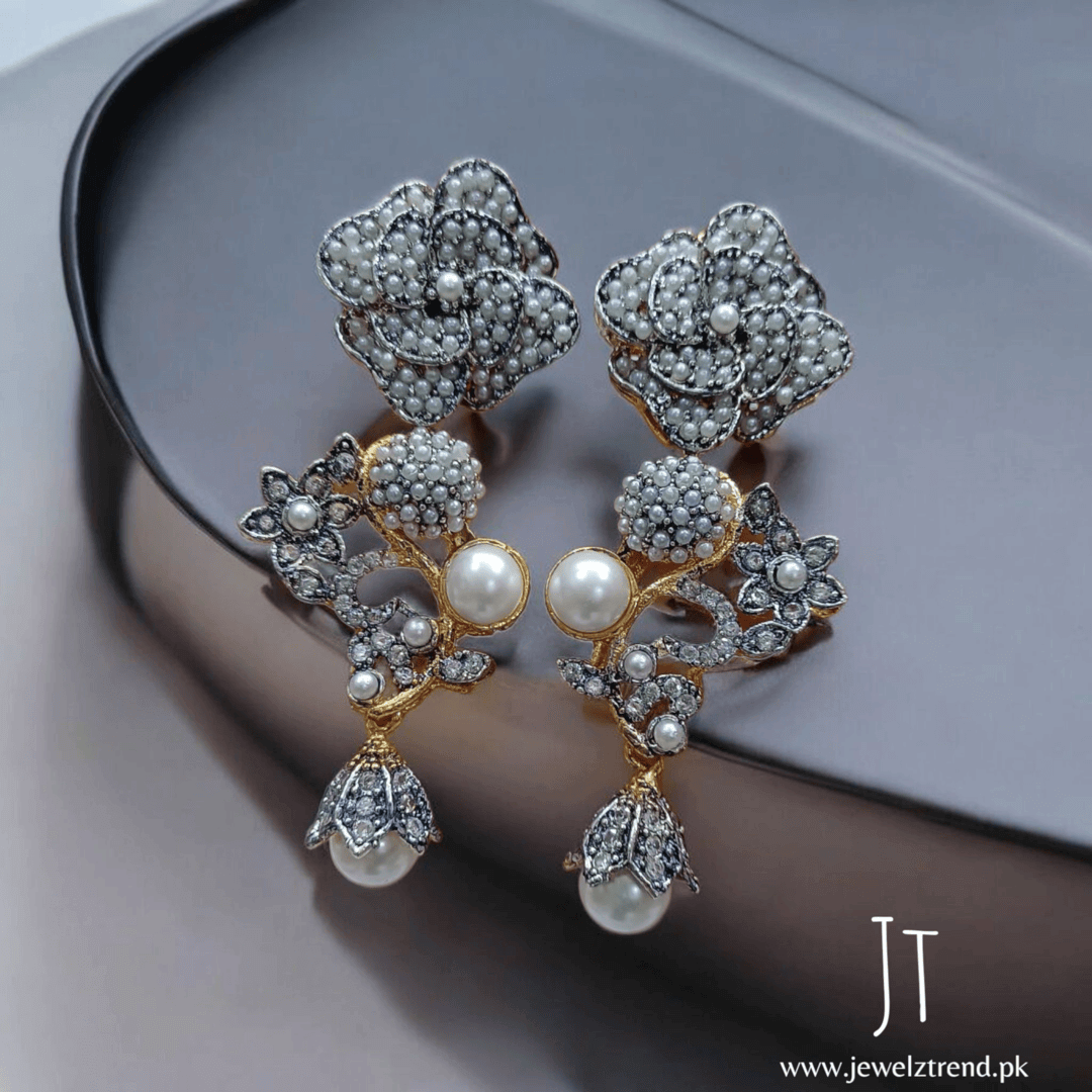 3D Flower Earrings with Pearl