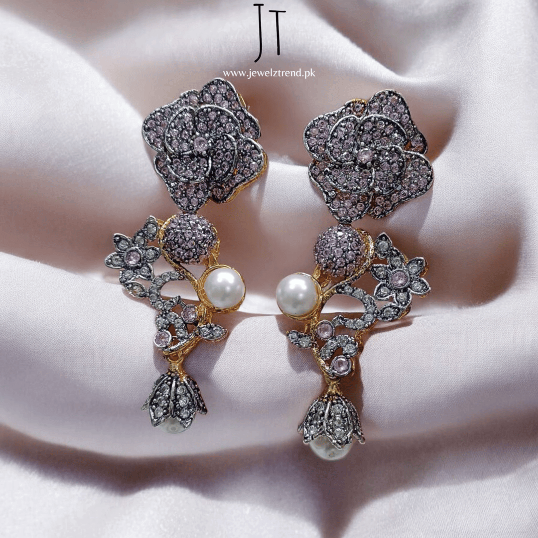 3D Flower Earrings with Pearl