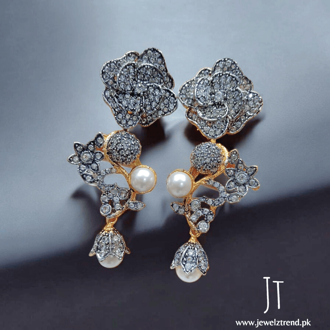 3D Flower Earrings with Pearl