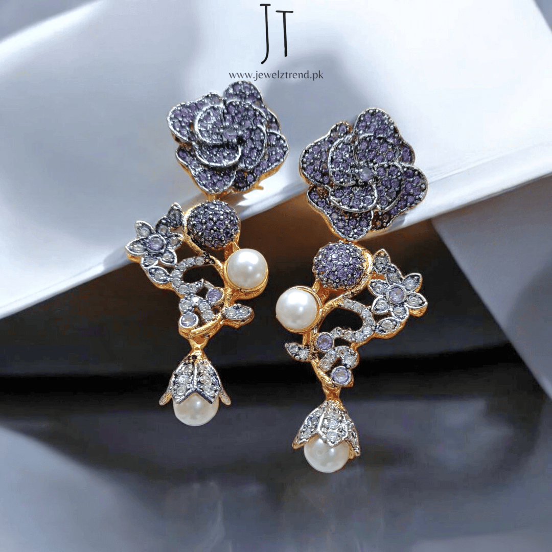 3D Flower Earrings with Pearl