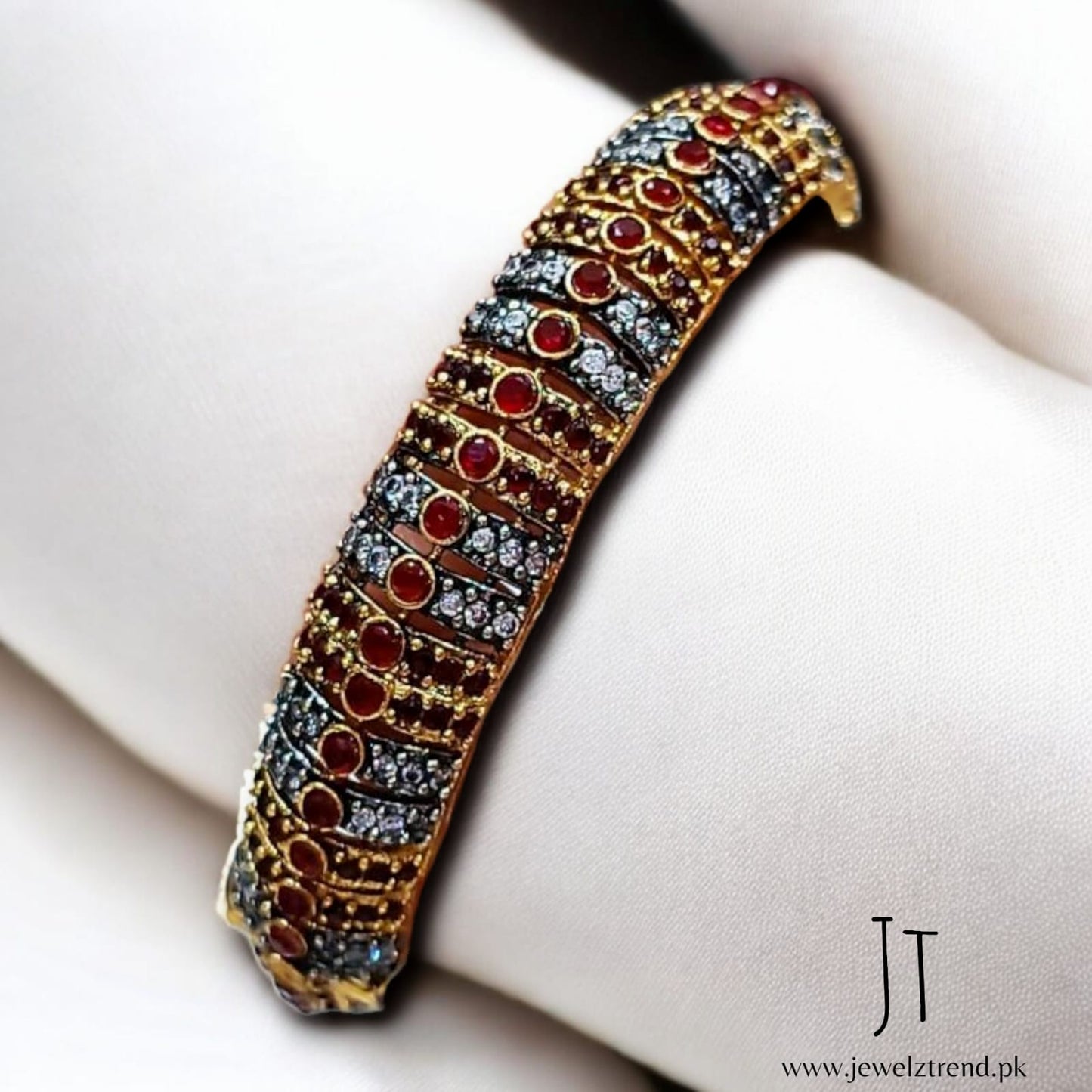 Ethereal Charm – Oxidized Openable Kara with Colorful Stone Accents