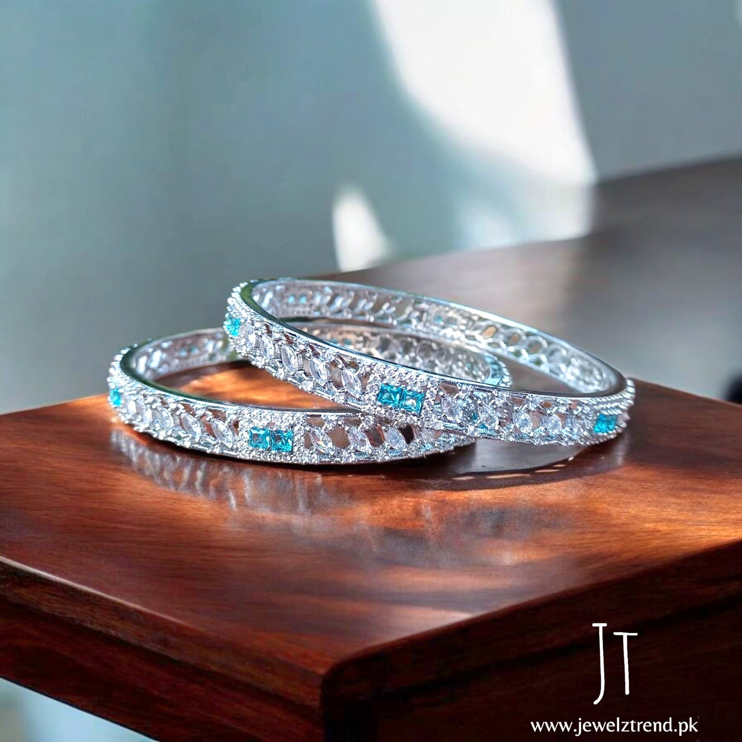 AD Bangles: Silver with Aqua