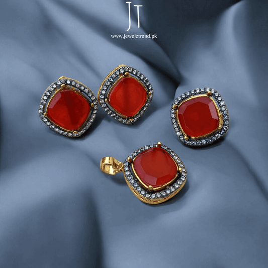Oxidized Charm: Squared Stone Single Layer Locket Set