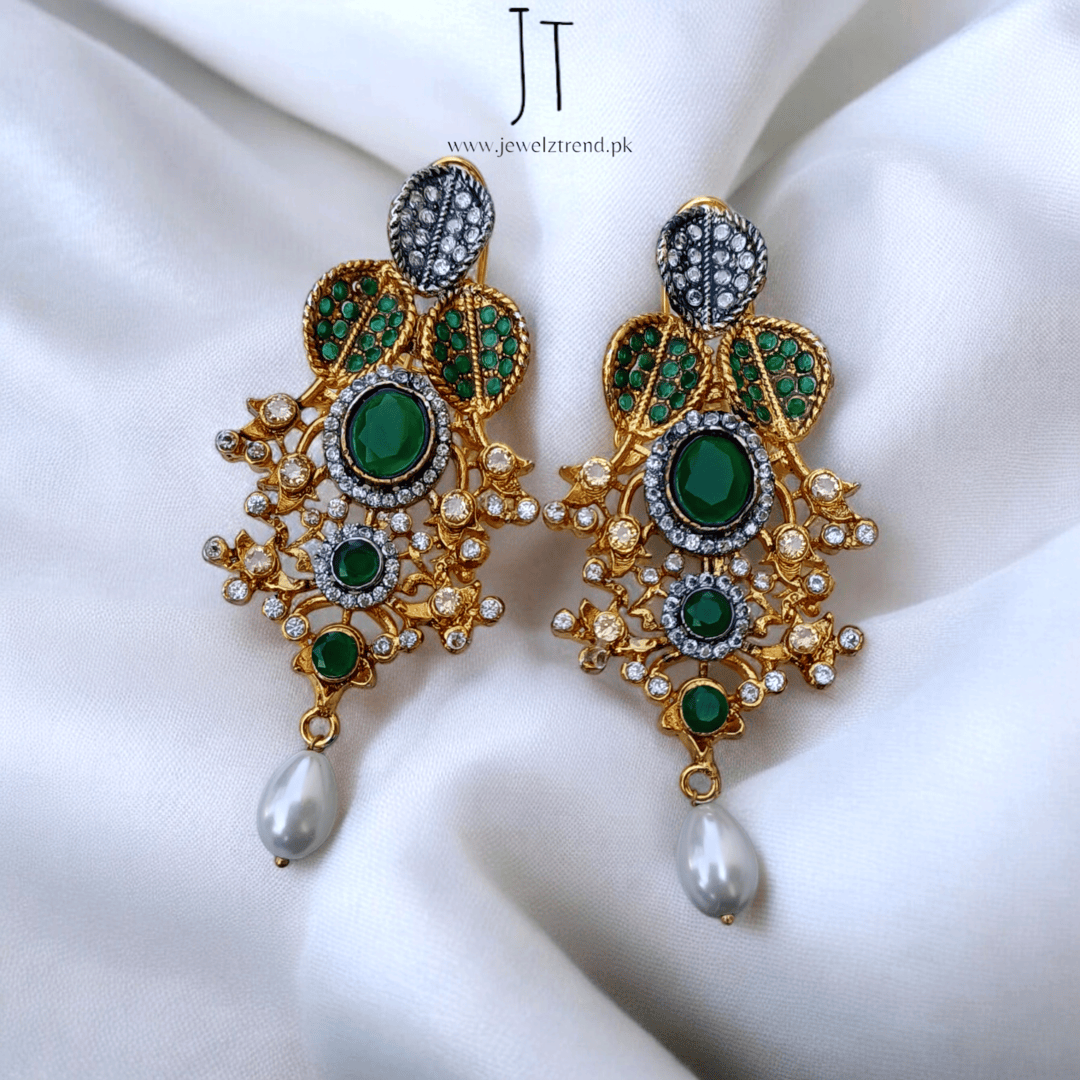 Pearl Drop Diamond Cut Long Earrings