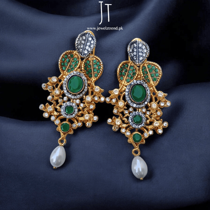 Pearl Drop Diamond Cut Long Earrings