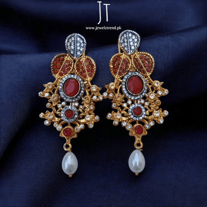 Pearl Drop Diamond Cut Long Earrings