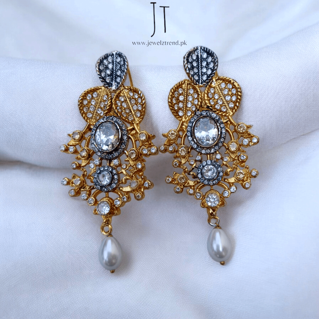 Pearl Drop Diamond Cut Long Earrings