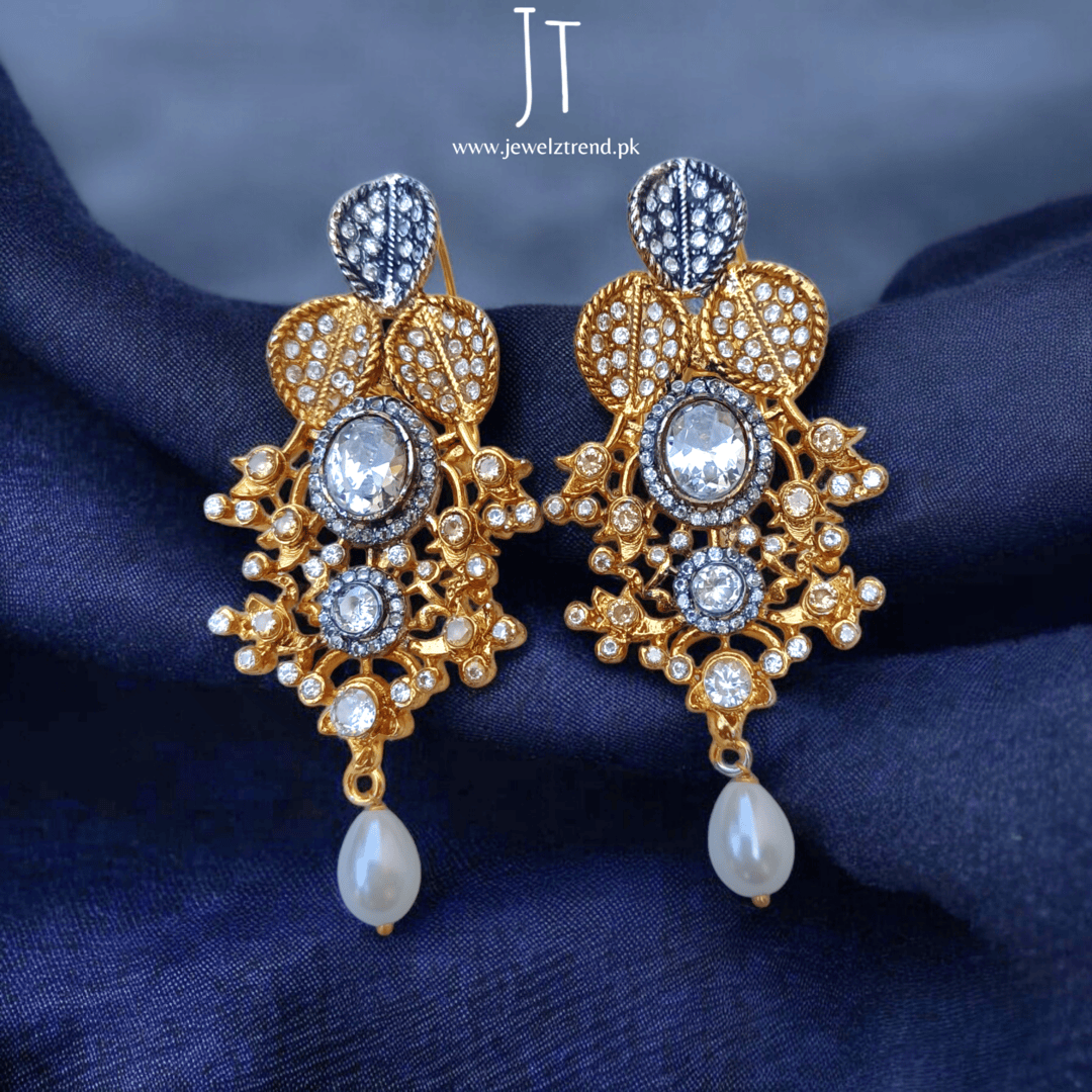 Pearl Drop Diamond Cut Long Earrings