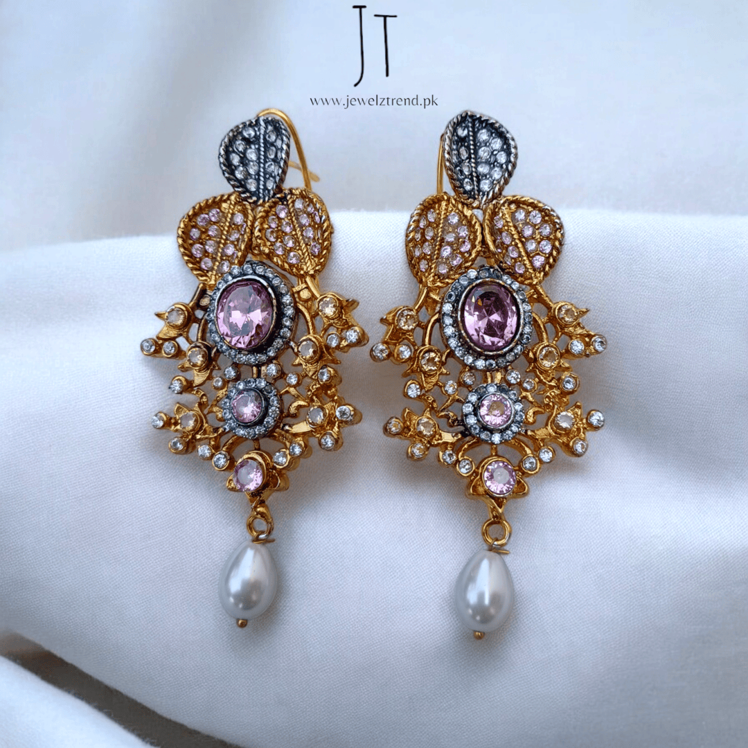 Pearl Drop Diamond Cut Long Earrings