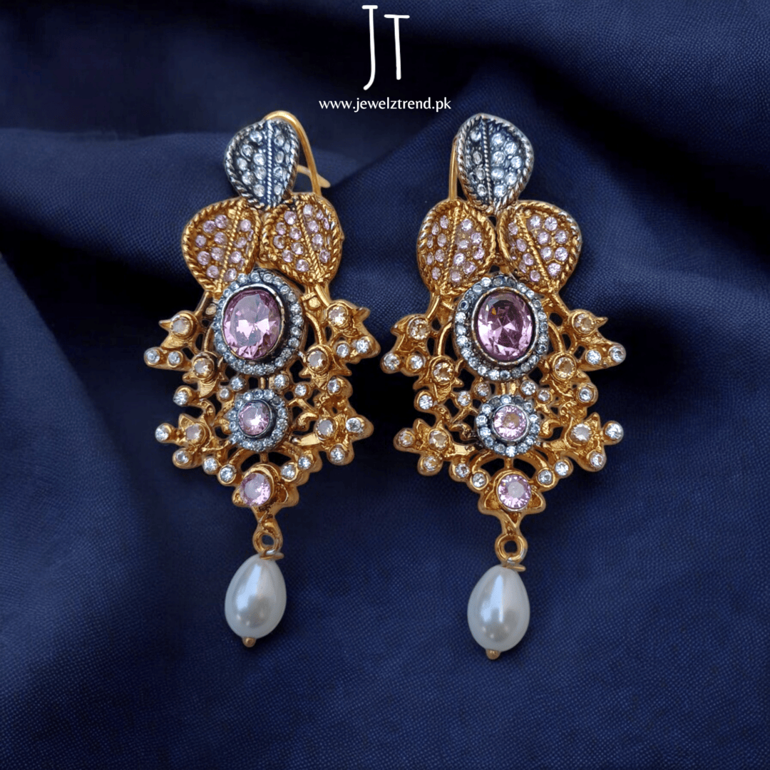 Pearl Drop Diamond Cut Long Earrings