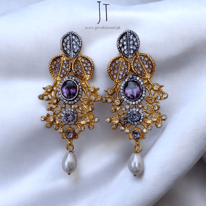 Pearl Drop Diamond Cut Long Earrings