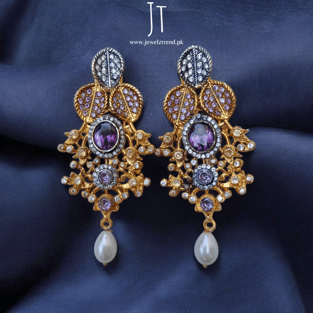 Pearl Drop Diamond Cut Long Earrings