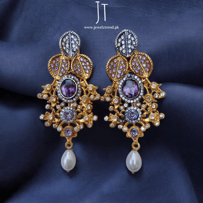 Pearl Drop Diamond Cut Long Earrings