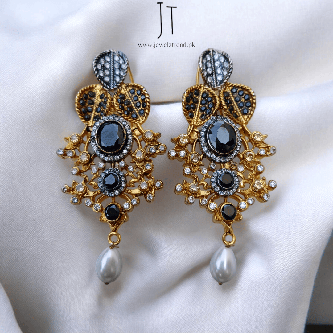 Pearl Drop Diamond Cut Long Earrings