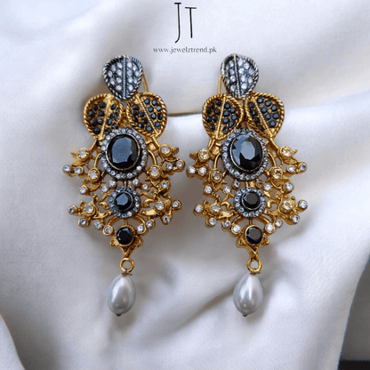 Pearl Drop Diamond Cut Long Earrings