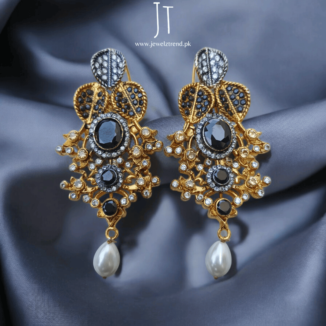 Pearl Drop Diamond Cut Long Earrings