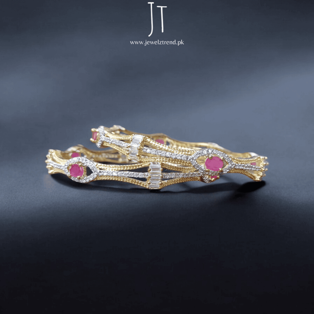 1 Carat Gold Polished Bangles with Ruby Stone – A Touch of Royalty