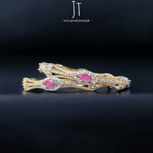 1 Carat Gold Polished Bangles with Ruby Stone – A Touch of Royalty