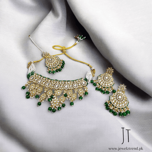 Nawabi Noor: Pure Kundan & Emerald Beads Set
