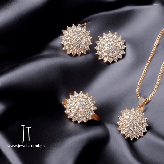 Sparkling Floral Zircon Pendant Set
