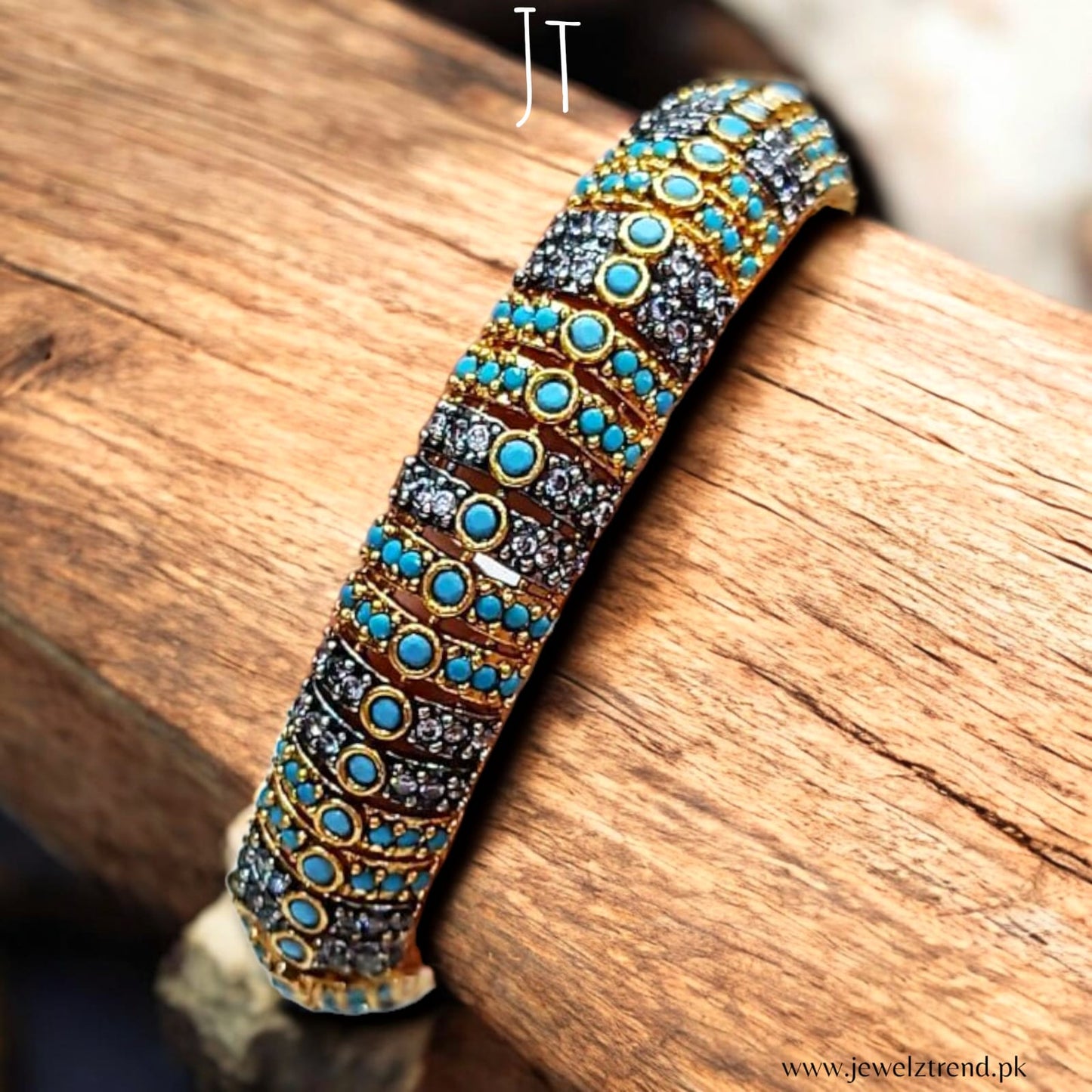 Ethereal Charm – Oxidized Openable Kara with Colorful Stone Accents
