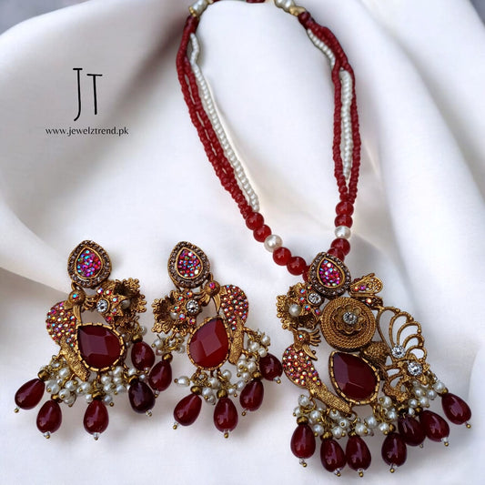 Roshni: Mala with Earrings (Red)